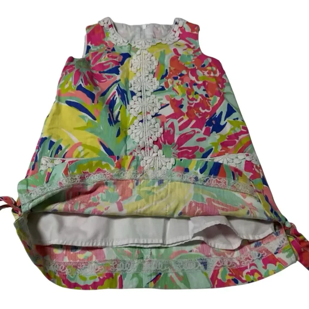 Lilly Pulitzer Girls Little Lilly Classic Shift Floral Lace Trim Dress Size 4